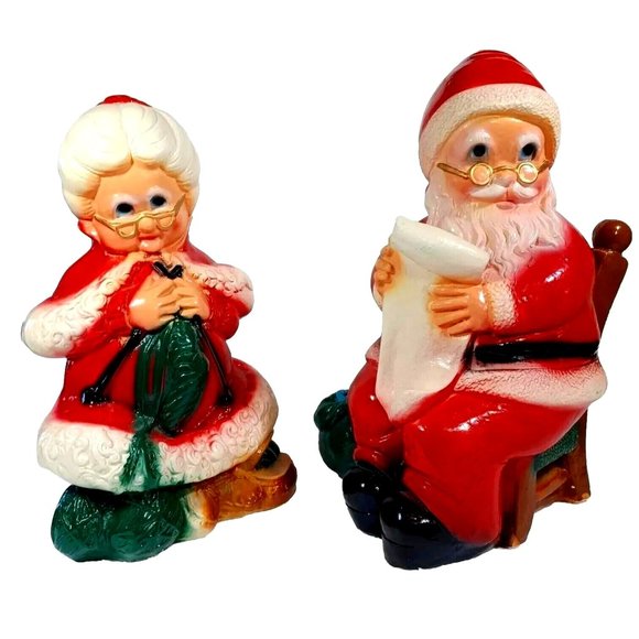 Vintage Chalkware Mr & Mrs. Santa Claus Coin Bank Statues Christmas Decoration - Picture 1 of 11
